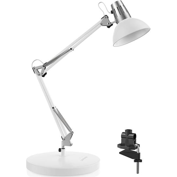 Lepower Metal Desk Lamp (White) Adjustable gooseneck Architect Table Lamp with Base & Clamp - New