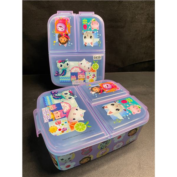 Lot of 2 Gabby's Dollhouse Travel Lunch boxes/Multi-Compartment Lunch Storage Containers - New