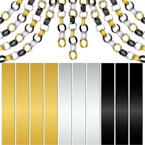 3 Packs (600pcs Each) Colorful Paper Chain Strips/DIY Party Decor/Crafts (Gold, Silver, Black) New