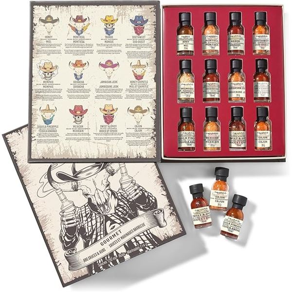 Thoughtfully Gourmet 12PC Most Wanted Gourmet BBQ Sauces & Rubs Set; Western-Themed - New