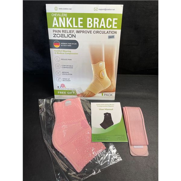 Large Size Pink Ankle Brace/Ankle Compression Device - Reduces Pain/Improves Circulation - New