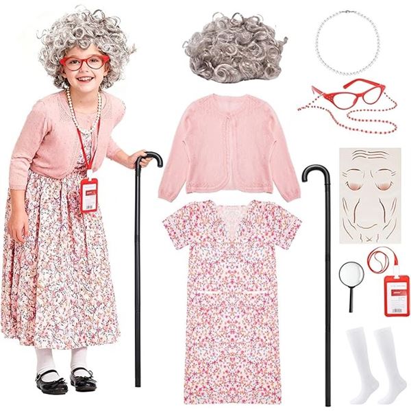 Old Lady/Grandma Dress-Up Costume Kit for Kids - New