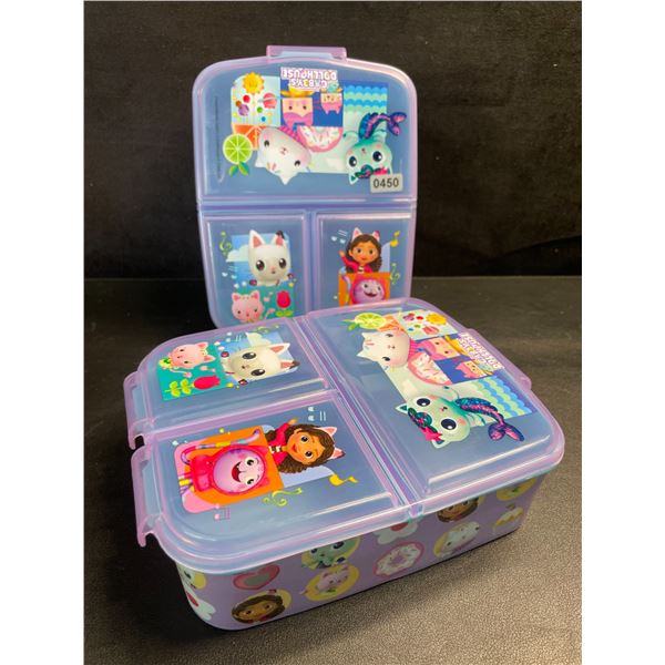 Lot of 2 Gabby's Dollhouse Travel Lunch boxes/Multi-Compartment Lunch Storage Containers - New