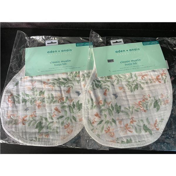 Lot of 2 Aden+Anais Essentials Classic Muslin Burpy Bibs (22.5" x 11") 100% Cotton Muslin - New