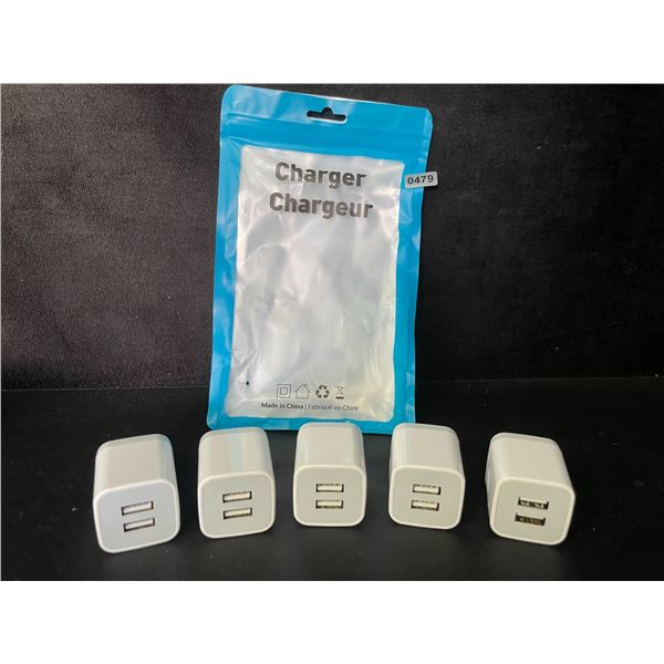 5-Pack Dual-USB Port Charging Blocks - USB Cube Wall Chargers - New