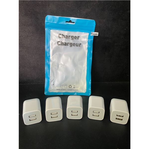 5-Pack Dual-USB Port Charging Blocks - USB Cube Wall Chargers - New
