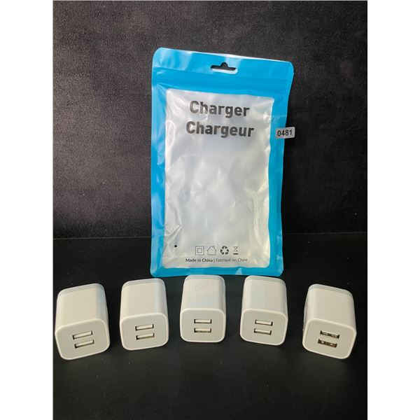 5-Pack Dual-USB Port Charging Blocks - USB Cube Wall Chargers - New