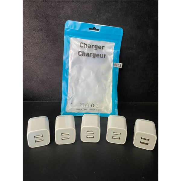 5-Pack Dual-USB Port Charging Blocks - USB Cube Wall Chargers - New