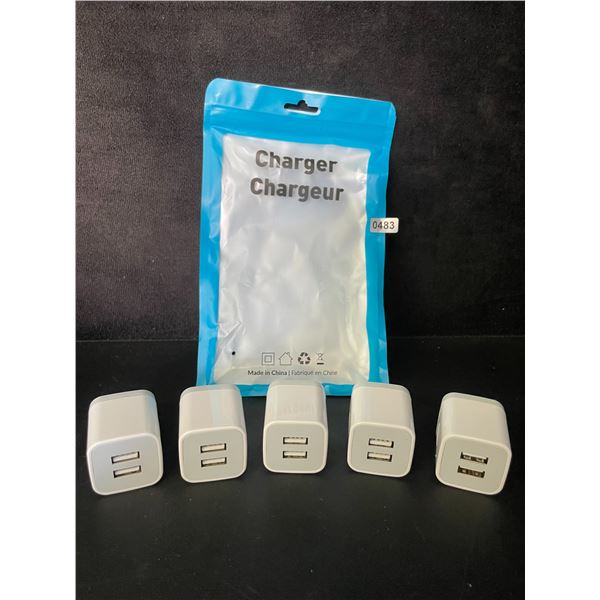 5-Pack Dual-USB Port Charging Blocks - USB Cube Wall Chargers - New