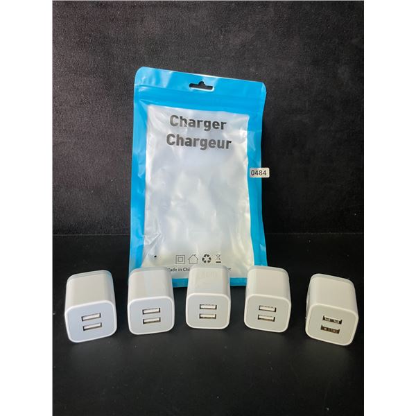 5-Pack Dual-USB Port Charging Blocks - USB Cube Wall Chargers - New