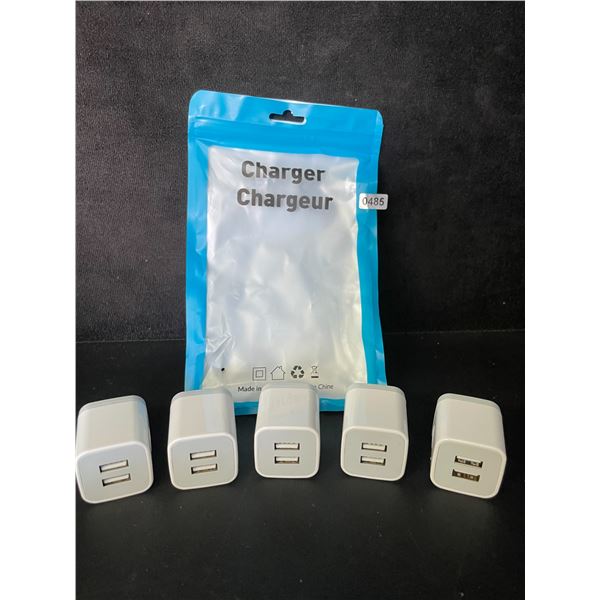 5-Pack Dual-USB Port Charging Blocks - USB Cube Wall Chargers - New