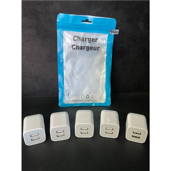 5-Pack Dual-USB Port Charging Blocks - USB Cube Wall Chargers - New