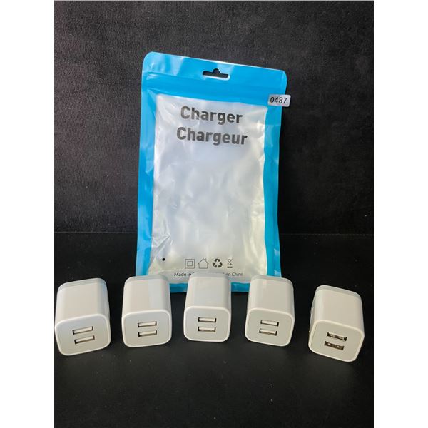 5-Pack Dual-USB Port Charging Blocks - USB Cube Wall Chargers - New