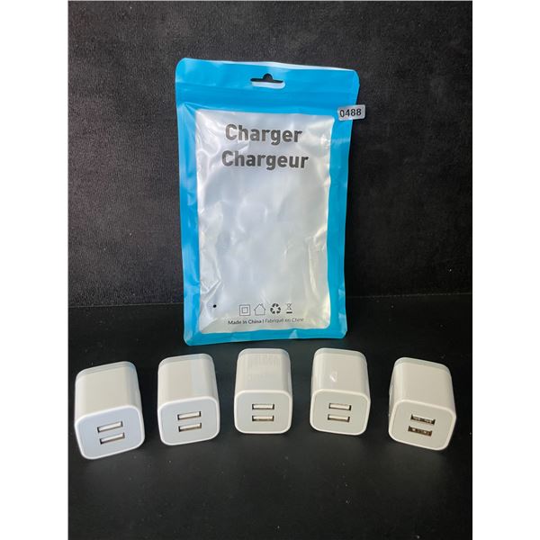 5-Pack Dual-USB Port Charging Blocks - USB Cube Wall Chargers - New