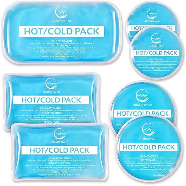 7-Pack Reusable Hot/Cold Therapy Gel Packs for Pain Relief - Assorted Sizes - Brand New!