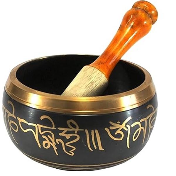 Tibetan Buddhist Meditation Singing Bowl/Prayer Instrument w/ Striker Stick - Black (5") - Brand New