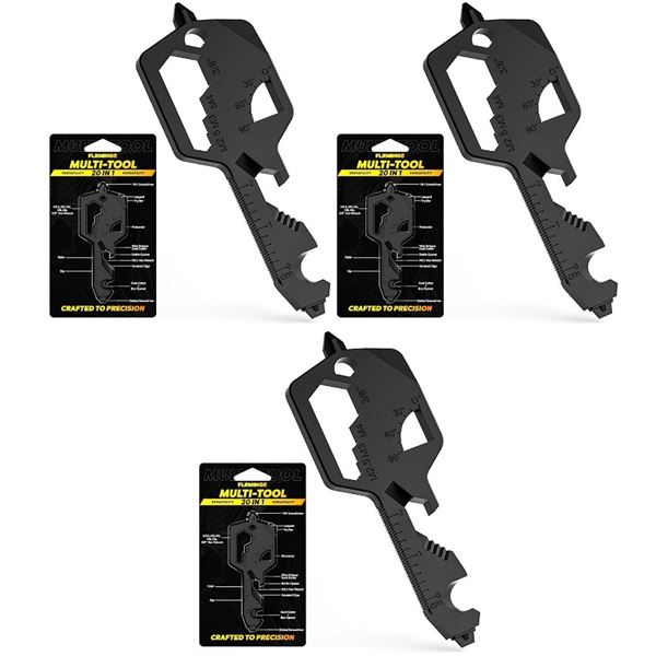 Lot of 3 Key Shaped Pocket 20-in-1 Multi-Tools; Wrench, Box Opener, Wire Stripper, Ruler, etc. New