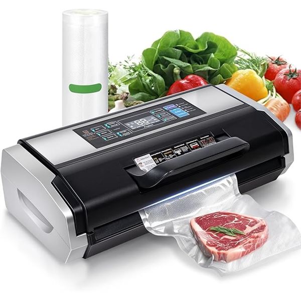 95Kpa Powerful Suction Vacuum Sealer Machine with LED Display & 10 Modes, 15 Bags Included - NEW