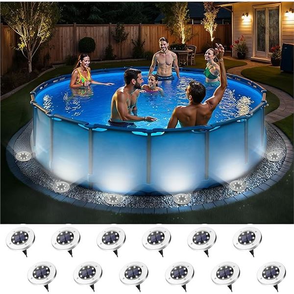 12-Pack LED Solar Ground Lights for Outdoors - IP65 Waterproof, 4.5  Size, Weatherproof - New
