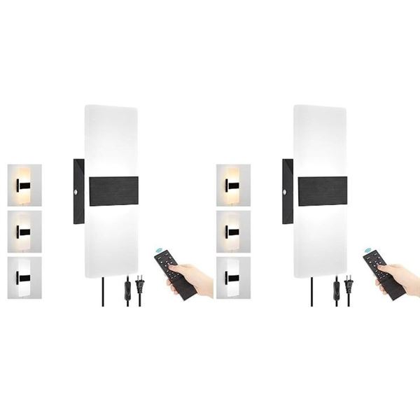 2-Pack LED Plug-In Wall Sconce Lights with Remote, 6Ft Cord; Adjustable Brightness/Colors - New!
