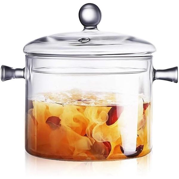 Glass Saucepan/Pot with Cover (64oz) Stovetop Cooking Pot with Lid & Handle - New