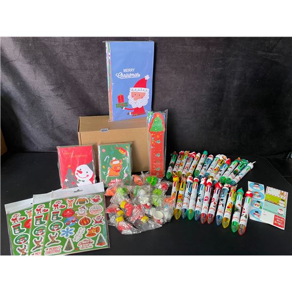 Huge Assorted Christmas Party Favor Set - Includes Pens, Stickers, Rulers, Erasers, Cards etc. NEW