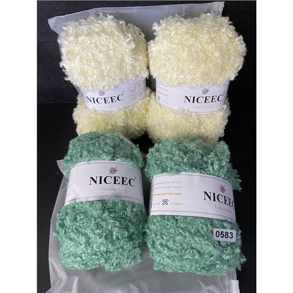 4 Skeins of Ultra-Soft Teddy Fur Yarn for DIY/Needle Crafts - 2x Yellow, 2x Green - New