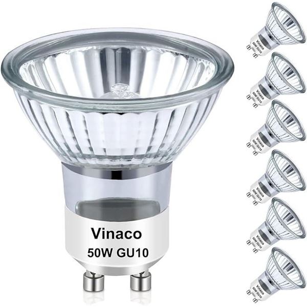 6-Pack Vinaco GU10 Light Bulbs - 50W Halogen Bulbs; Warm White 2800K, Dimmable, GU10 Base - New!