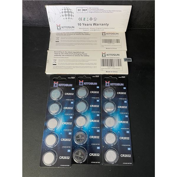 3 Packs (15 PCS/Batteries) CR2032 Lithium Coin Cell Batteries - New