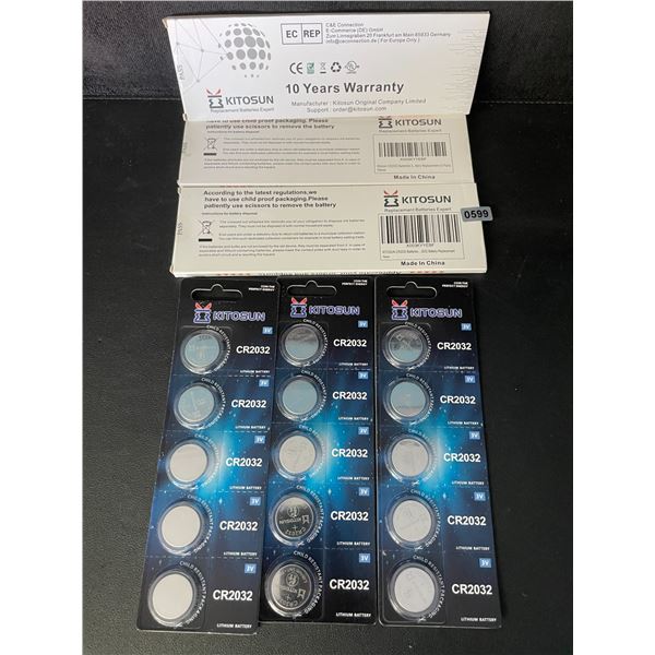 3 Packs (15 PCS/Batteries) CR2032 Lithium Coin Cell Batteries - New