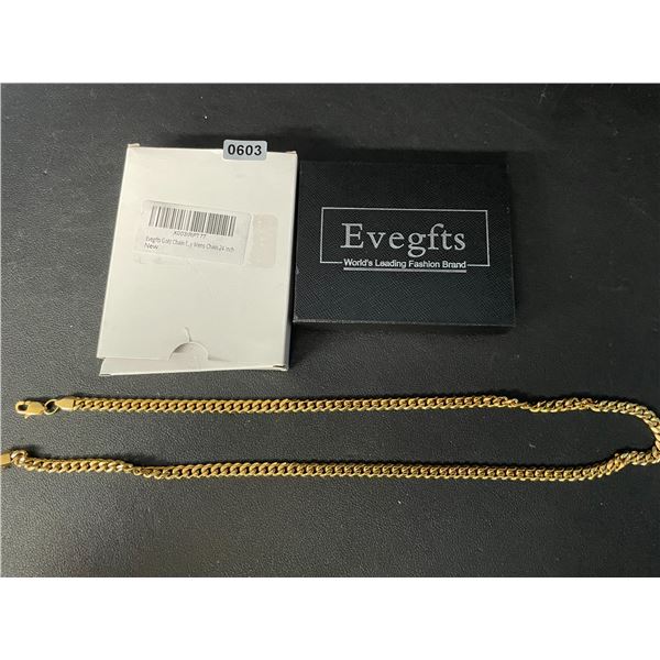 24-Inch Gold-Plated Stylish Cuban-Link Men's Chain - Stainless Steel/Plated Gold Design - New in Box