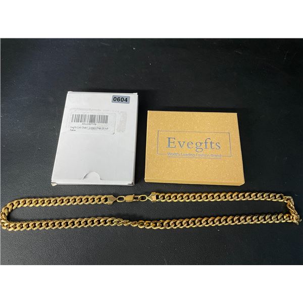 24-Inch Gold-Plated Stylish Cuban Link Men's Chain - Stainless Steel/Plated Gold Design - New in Box