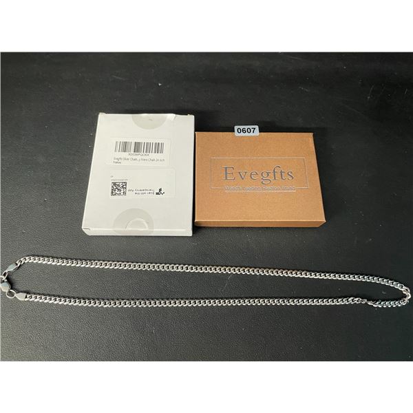 24-Inch Gold-Plated Silver Chain for Men (Cuban Link Design) Stainless Steel Chain - New in Box