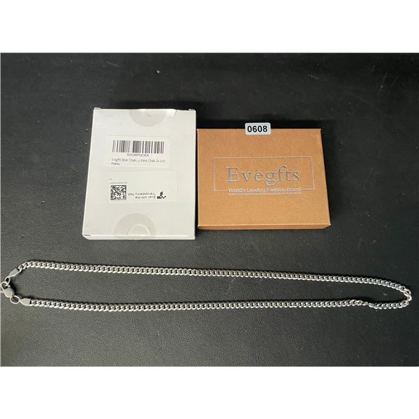 24-Inch Gold-Plated Silver Chain for Men (Cuban Link Design) Stainless Steel Chain - New in Box