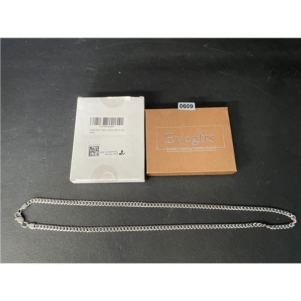 24-Inch Gold-Plated Silver Chain for Men (Cuban Link Design) Stainless Steel Chain - New in Box