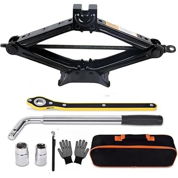 3-Ton Scissor Jack Kit with Telescoping Lug Wrench and Storage Bag; Heavy-Duty Car Jack - NEW
