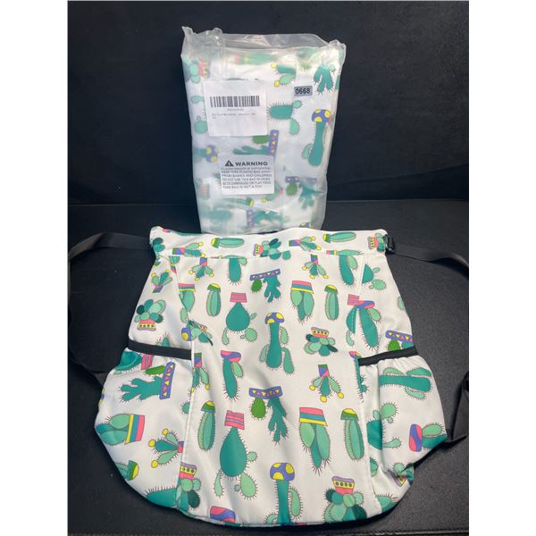 Lot of 2 Green Cactus Drawstring Bags/Lightweight Storage Bags with Backstraps (14" x 12") - New