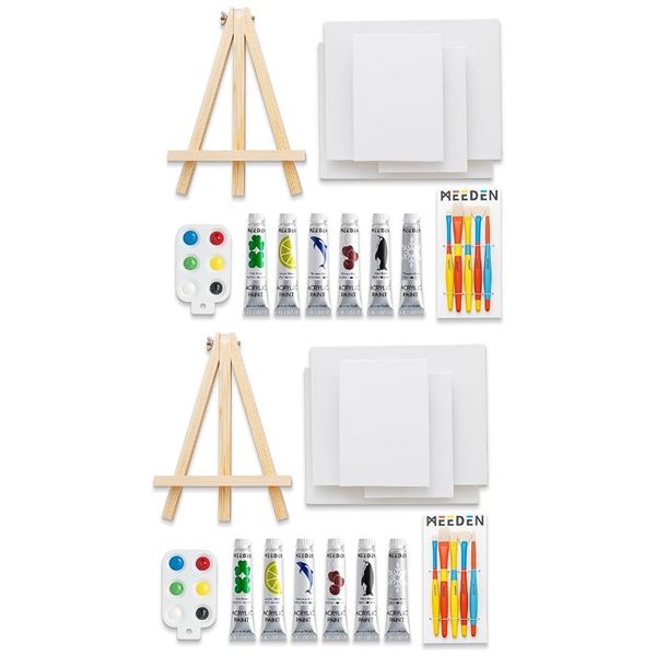 2-Pack Meeden 6-Color Acrylic Painting Sets with 12" Table Easel & Canvases (34PC Set) - New Sealed!