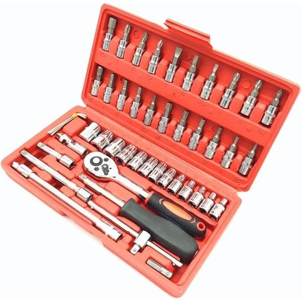 46PC Ratcheting Socket Wrench Tool Set - 1/4-Inch Drive, 46pcs - New Sealed!