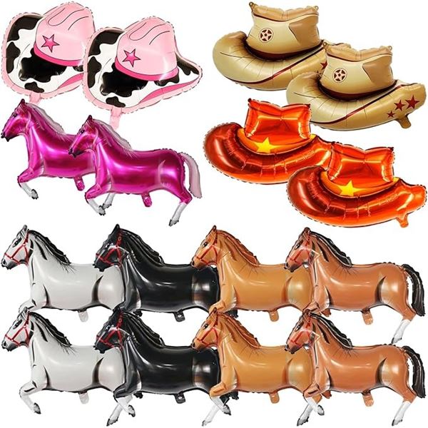 32PCS Large Western-Themed Foil Balloons/Cowgirl/Horse Balloons - New
