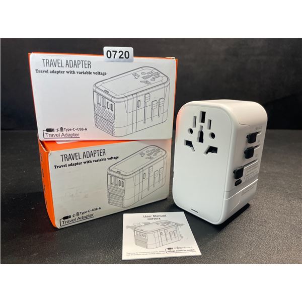 Lot of 2 Travel Adapters with Variable Voltage, Each with 2x USB-C & 2x USB-A Ports - New