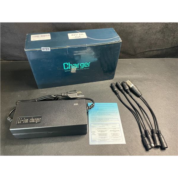 42V 2A Li-Ion Battery Charger with Assorted Plugs/Connectors - For E-Bikes/Scooters/etc. New!