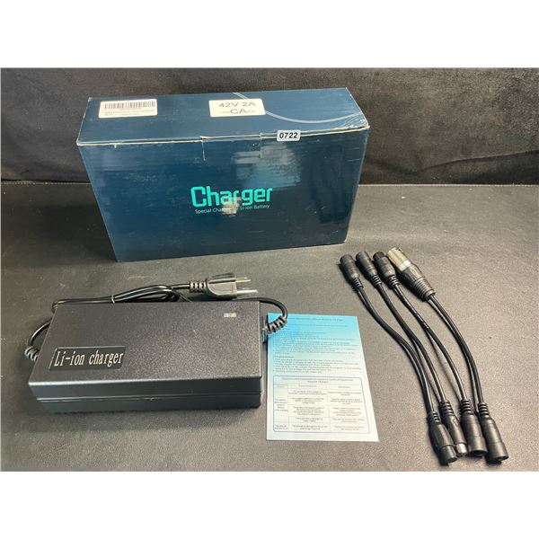 42V 2A Li-Ion Battery Charger with Assorted Plugs/Connectors - For E-Bikes/Scooters/etc. New!