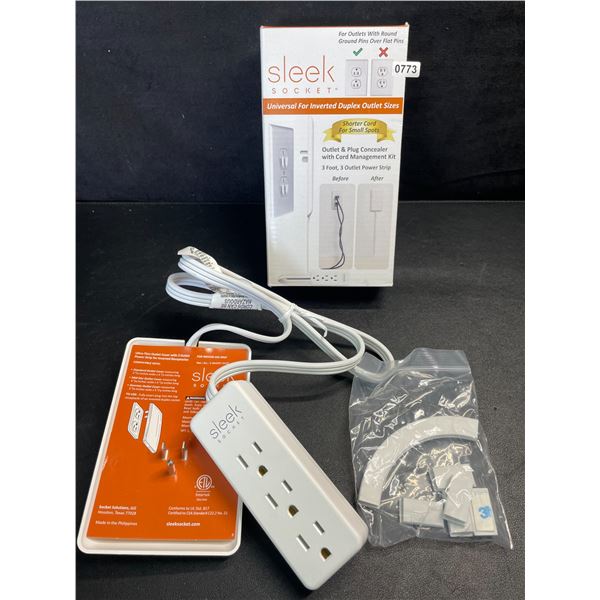 Sleek Socket Original Ultra-Thin Outlet Concealer w/ 3FT Cord & 3 Outlets; Hides Messy Cords! New