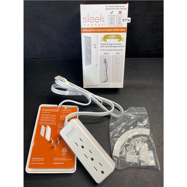 Sleek Socket Original Ultra-Thin Outlet Concealer w/ 3FT Cord & 3 Outlets; Hides Messy Cords! New