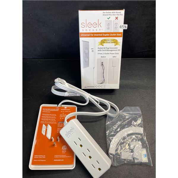 Sleek Socket Original Ultra-Thin Outlet Concealer w/ 3FT Cord & 3 Outlets; Hides Messy Cords! New