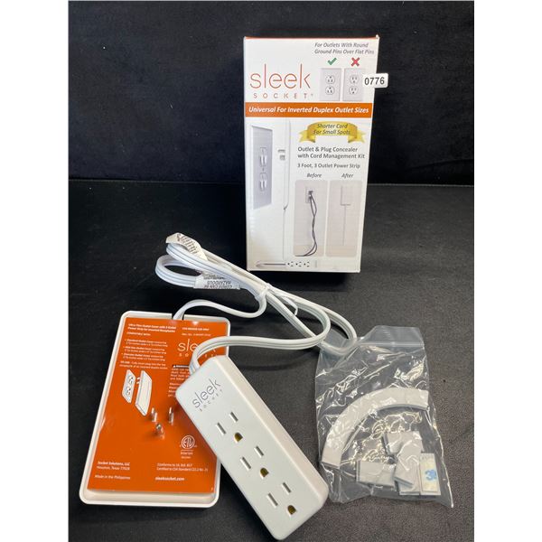 Sleek Socket Original Ultra-Thin Outlet Concealer w/ 3FT Cord & 3 Outlets; Hides Messy Cords! New