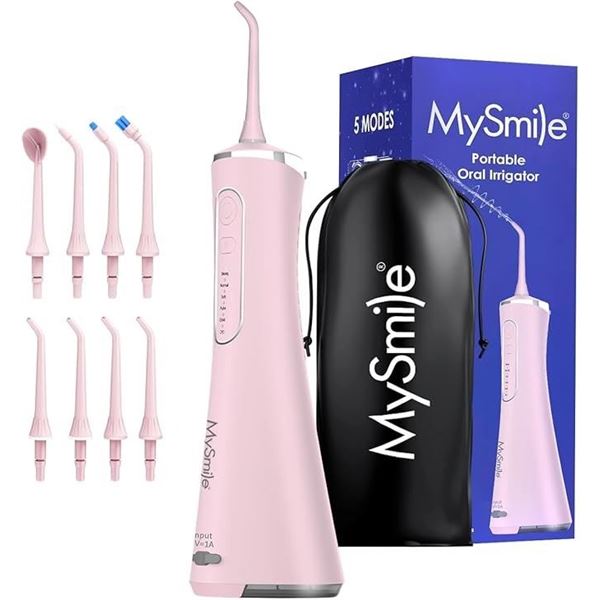 MySmile Portable Oral Irrigator/Cordless Water Flosser for Teeth Cleaning (Pink) 5 Modes - NEW