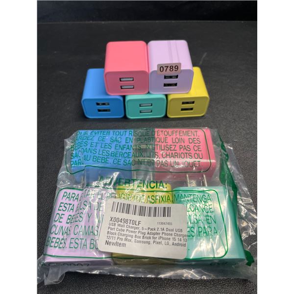 10PC Colorful Dual-USB Charging Blocks/Wall Block Chargers - New
