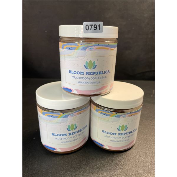 3 Tubs of Bloom Republica Instant Mushroom Coffee Mix (70g) Medium Roast Coffee - New Sealed